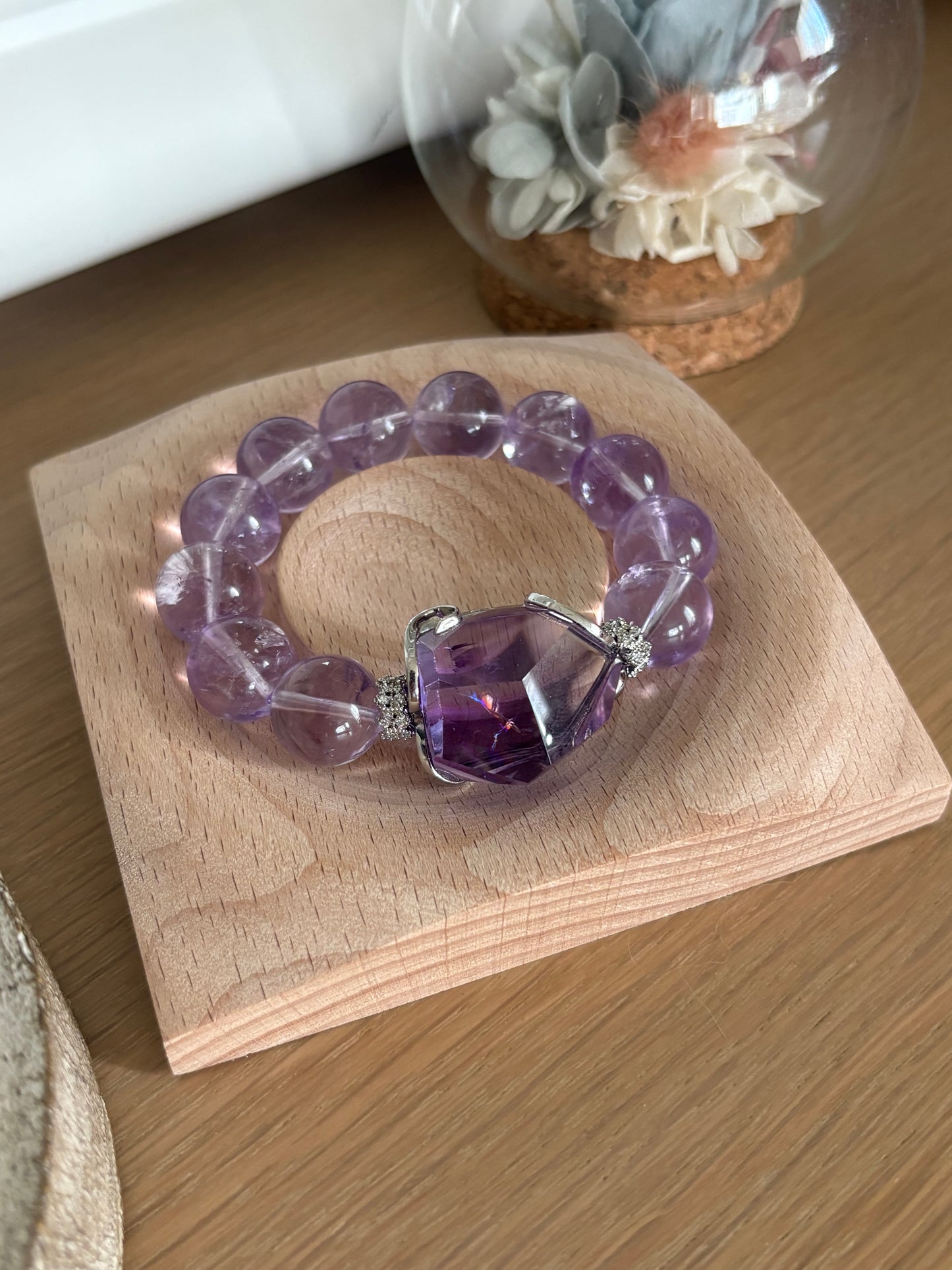 Rainbow Flash Amethyst Cabochon & Purple Azeztulite(13.6mm+)
