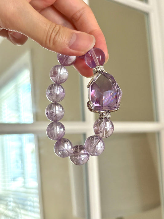 Rainbow Flash Amethyst Cabochon & Purple Azeztulite(13.6mm+)
