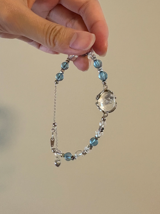 Manifestation Quartz Cabochon with Aquamarine(5.5mm)& Faceted Clear Quartz